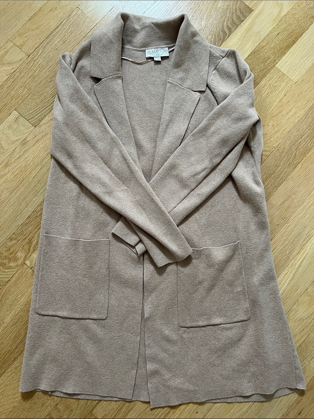 LOFT Taupe Open-Front Long Cardigan
